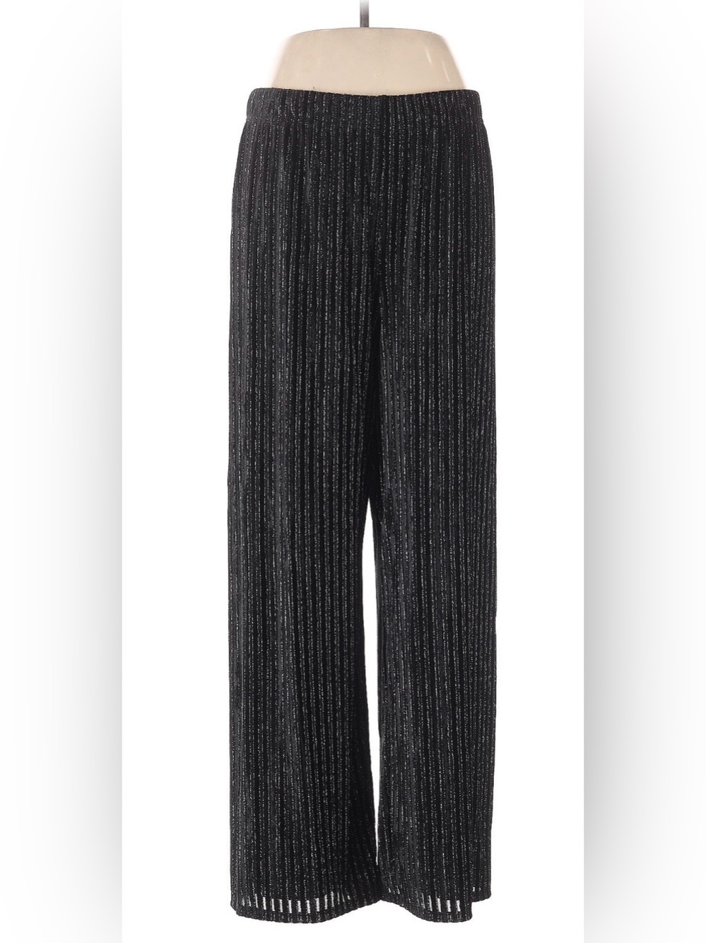 House of Harlow 1960 Black Metallic Ribbed Wide-Leg Pants